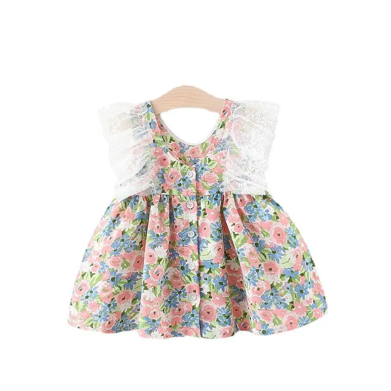 Floral Cotton Short Sleeves Newborn Kids Dresses